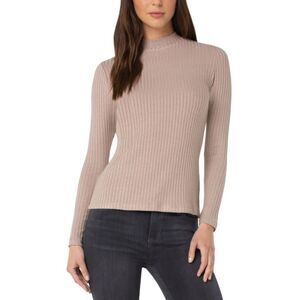NWT Liverpool Mock Neck Ribbed Knit Top Sandstone Tan Size Large LM8229K61